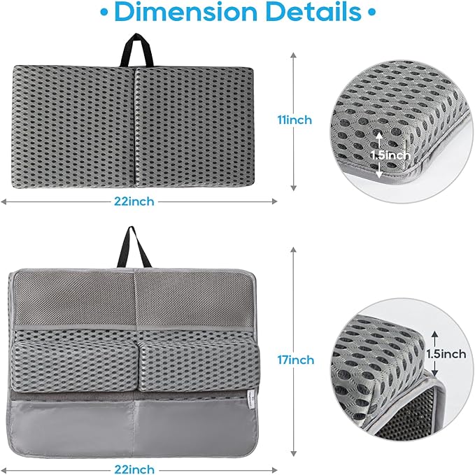 OS OMYSTYLE Baby Bath Kneeler and Elbow Rest Pad Set, 1.5'' Thick Quickly Dry Bathtub Kneeler Pad with Baby Toys & Bath Accessories Organizer, Kneeling and Elbow for Tub, Non-Slip Mat(Grey)