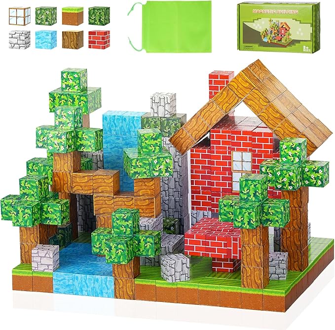 Hayder 100PCS Magnetic Building Blocks, Build Forest World Set, Stacking Magnet Cubes STEM Montessori Sensory Toys for Kids 3+