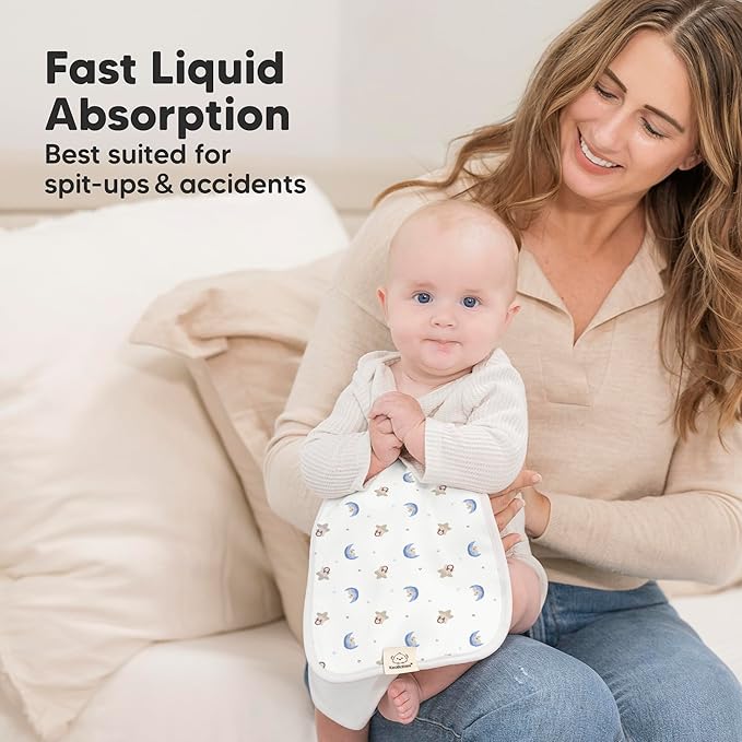 Organic Burp Cloths Baby Boy & Girl - 5-Pack Super Absorbent Cotton Burping Cloths for Babies, Soft & Plush Newborn Spit Up Rags, Infant Towels for Milk Spit Up, Unisex, Large 21" x 10" (Cosmo)