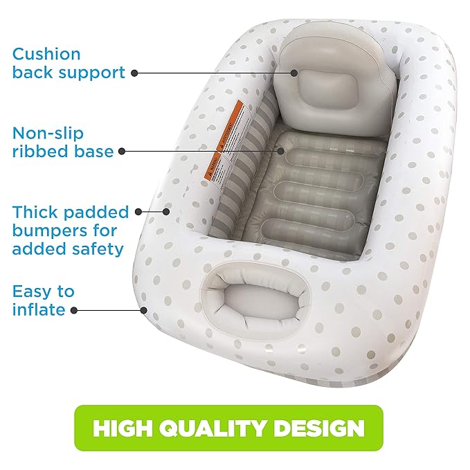 Playtex Baby Air-Filled Cushion Bath Tub - Free-Standing, Blow up, Portable, Inflatable, Safe Bathing, Baby Bathtub, Toddler Bathtub