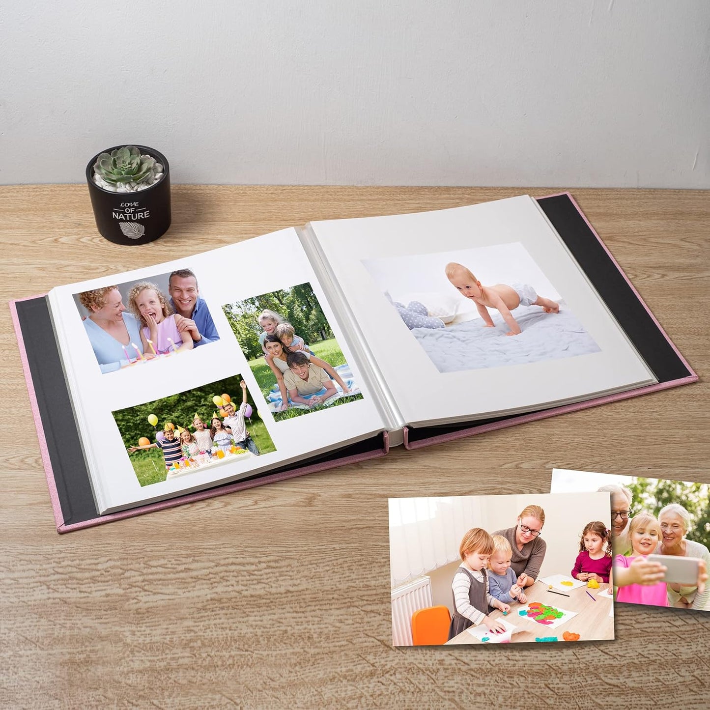 Large Photo Album Self Adhesive Scrapbook Album for 4×6 5×7 8×10 Pictures DIY Magnetic Linen Cover Album 60 Pages for Family Wedding Gifts with Metal Pen and Plastic Board