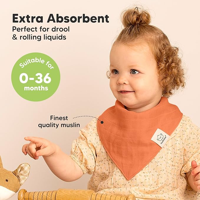 KeaBabies 8-Pack Muslin Baby Bibs for Boys, Girls - Muslin Bandana Drool Bibs for Baby Girl & Boy, Drooling Newborn, Teething Toddler, Infant 0-36 months, 100% Cotton Extra Absorbent & Soft (Eclipse)