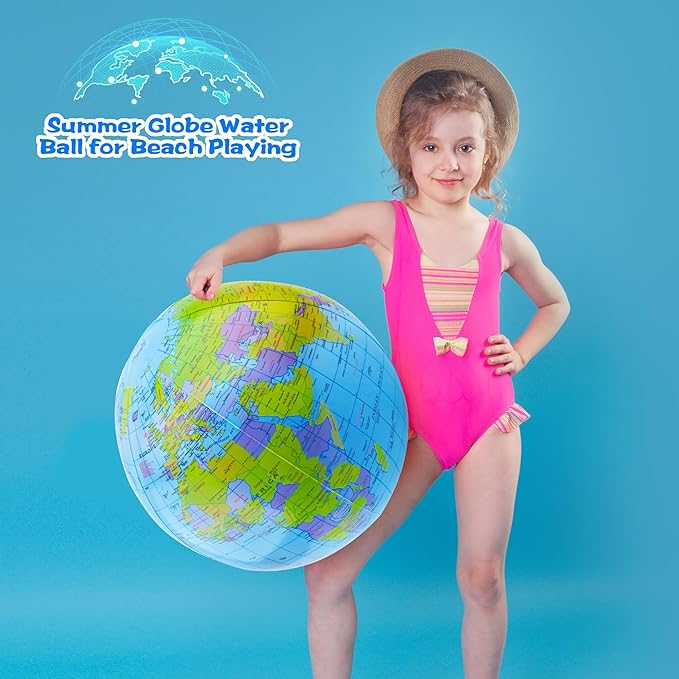 32 Pack 16 Inch Inflatable Globe Bulk Blow up Beach Ball Large Inflatable World Globe for Classroom Teaching Beach Playing Pool Party Bags