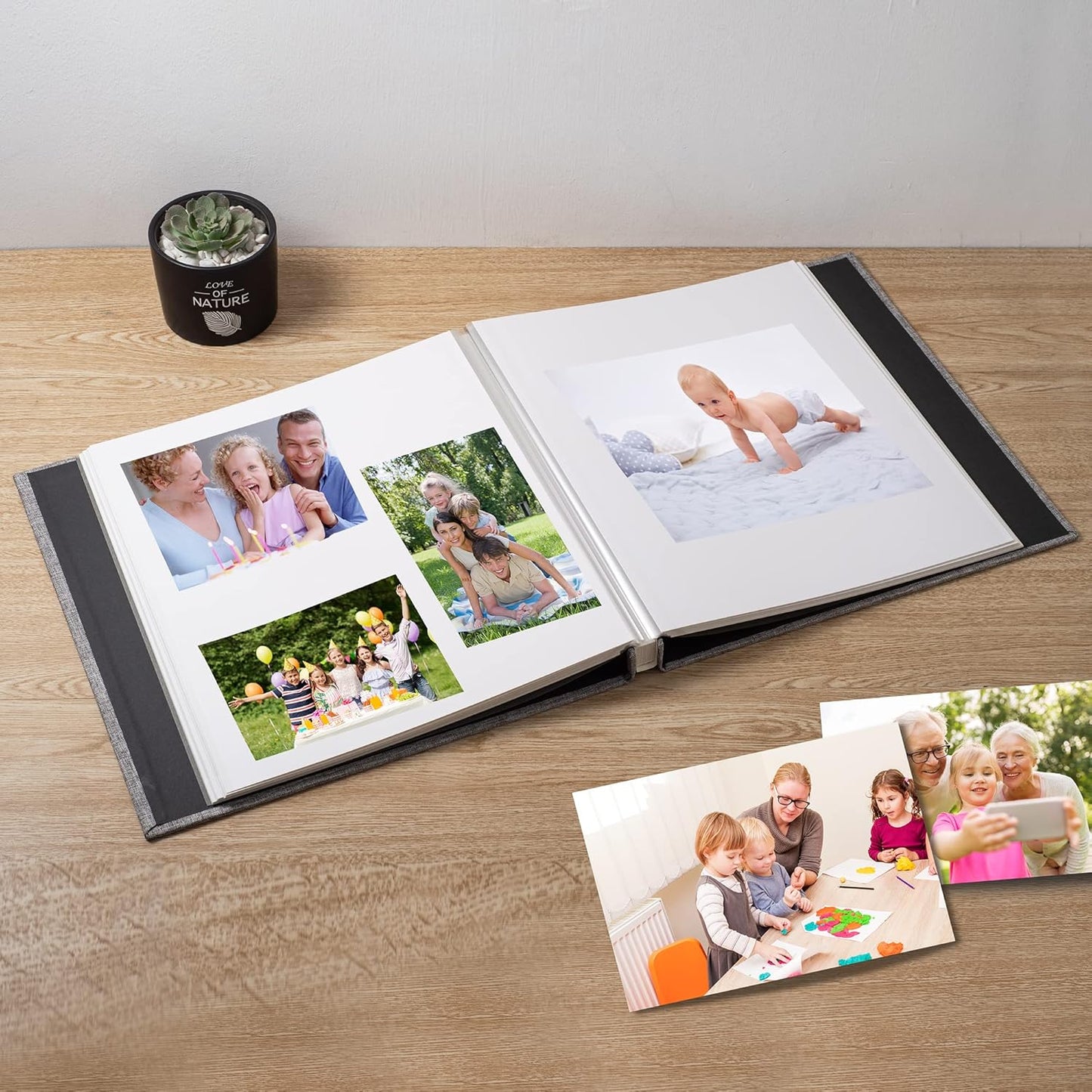 Large Photo Album Self Adhesive Scrapbook Album for 4×6 8×10 Pictures DIY Magnetic Linen Cover Album 40 Pages for Family Wedding Gifts with Metal Pen and Plastic Board