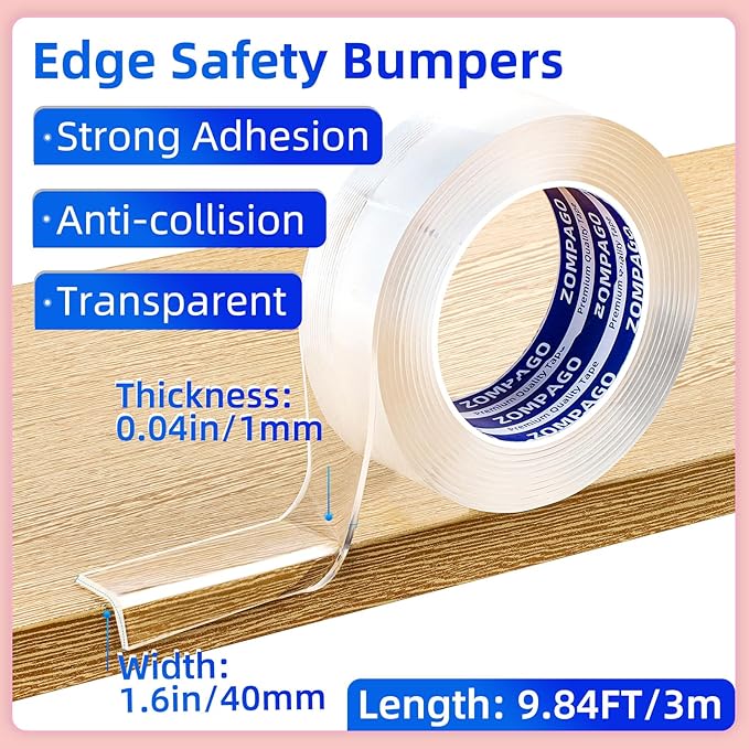 Clear Soft Corner Protectors for Furniture Strip,1.6in x9.84FT,Sharp Edge & Table Bumper,Window Edge,Wall Protector,Soft Corner Guards Safe for Proof,Table Corner Protectors in Family