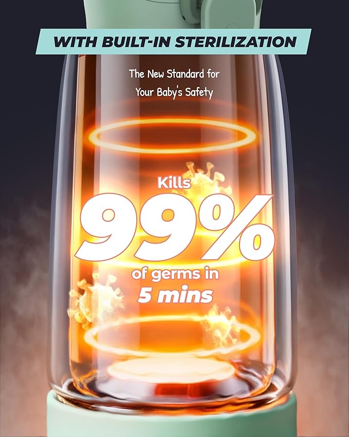 Upgraded Portable Bottle Warmer for Travel with Self-Clean Function, Precise Temp Control & 8 Feeds per Charge, 16oz Bottle Warmer On-The-Go Parents, 100W Fast Heating for Breast Milk & Formula