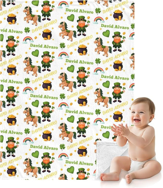 Ship Next Day, Personalized Baby Blanket for Boys Girls - Printed in USA, Custom Name Toddler Blanket with Lucky Horse Pattern, Perfect Newborn Gift