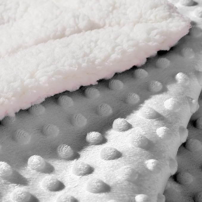 CREVENT Cozy Soft Warm Sherpa Baby Blanket for Infant Toddler's Crib Cot Stroller Gifts for Baby Boys All Season Use (30"X40" Light Grey dot)