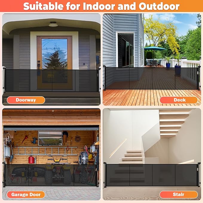 160" Retractable Baby Gates Extra Wide Dog Gate, Long Child Safety Gate, 37" Tall Toddler Pet Gate Mesh Gate with Reinforced Strips for Doorways, Stairs, Hallways, Outdoor & Indoor Large Openings