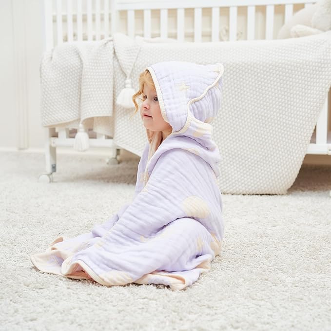 Ultra-Soft Muslin Baby Hooded Towel - 32 x 32 Inches, Crafted from Bamboo Viscose, Ideal for Bath & Beach, Suitable for Both Boys & Girls from Newborns to Toddlers