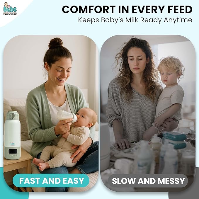 Portable Bottle Warmer for Travel 17oz, 45W Fast Charge, Long Battery Life, 316 Stainless Steel, LED Display, Fast Heating, Precise Temp Control, Safety Lock Cordless, Perfect for Indoor & Outdoor Use