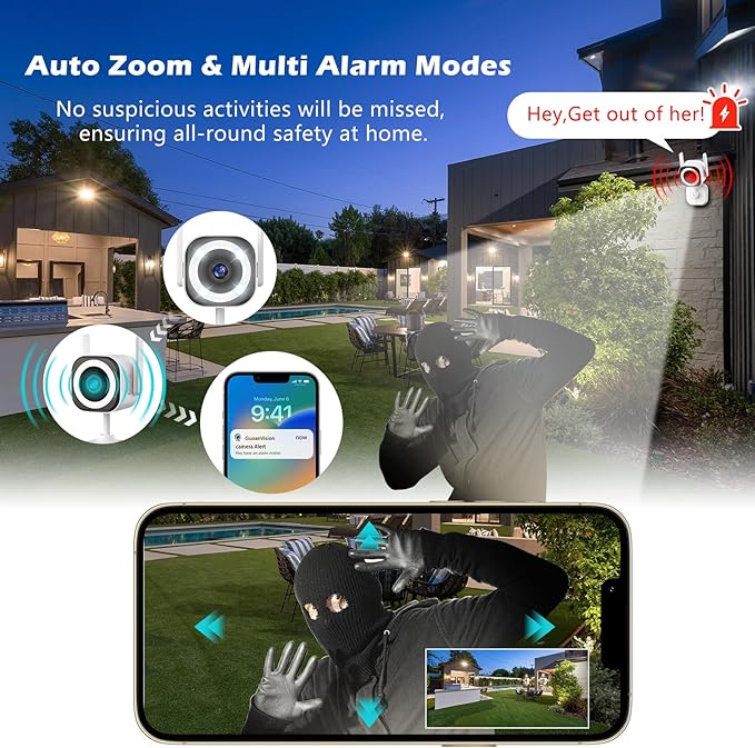 2K Camera for Home Security, 5G Outdoor/Indoor Security Cameras, Baby Monitor Camera for Pet/Babies/Room/Cat/Dog/Nanny/Elder, IP66 Waterproof, 3 Night Vision, Alarm Siren, 24/7 SD Recordings/Cloud