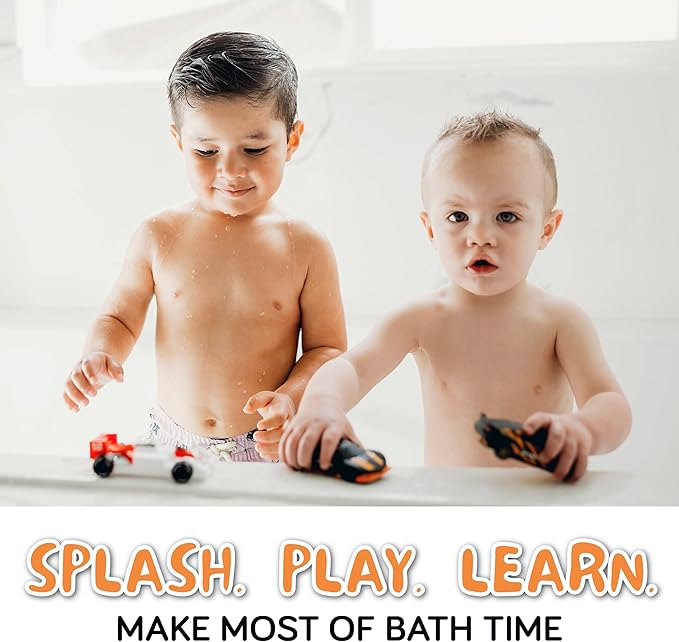 SplashEZ Race Cars Bath Toys | Mold Free Bath Toys for Kids & Toddlers with No Hole for Water | Cars Set Ideal Size for Little Hands | Safe, Durable for Baby Tub Pool Fun for Boys Girls Ages 0 & Up