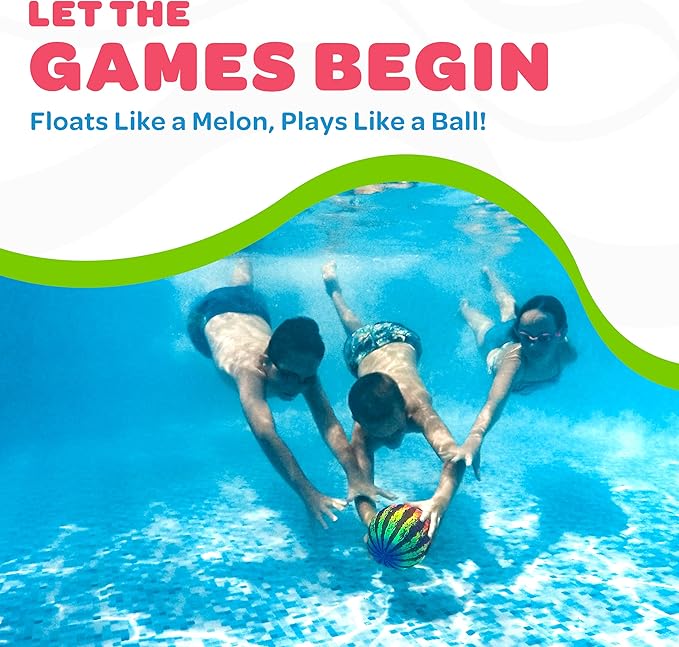 Watermelon Ball JR Durable Fillable Pool Toy for Underwater Games - Football, Basketball & Rugby - Perfect for Water Parties - Fun for Adults & Kids Alike - Ages 6+, 6.5" Multicolor
