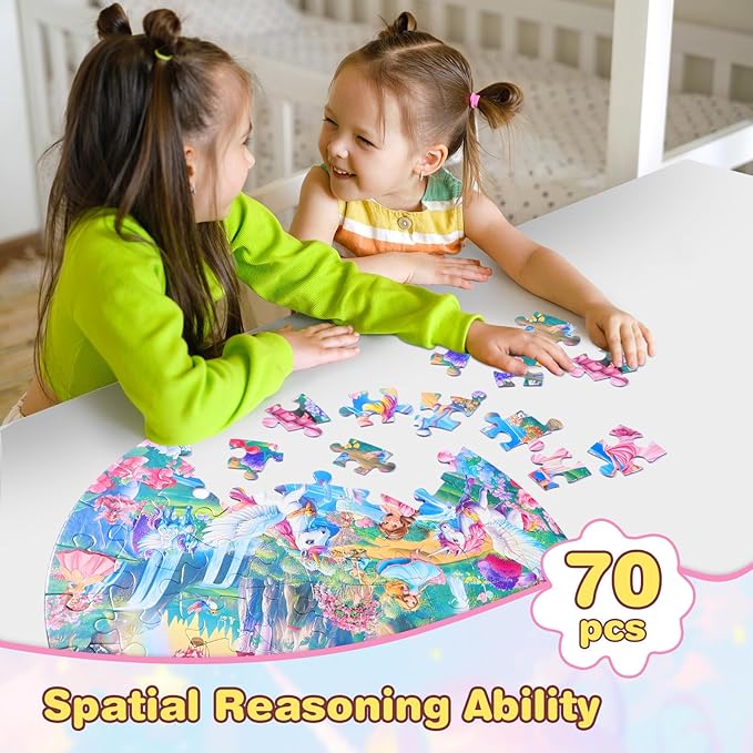 Civaner 70 Pieces Floor Puzzles for Kids Large Puzzles for Kids Ages 3 4 5 6 7 8 Jigsaw Puzzle Educational Puzzle Toy Gifts for Toddlers Boys Girls Baby Shower Birthday(Unicorn)
