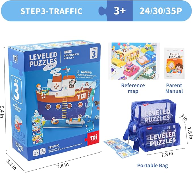 TOI Leveled Puzzles for Kids Aged 3 and Up, Toddler Puzzle Preschool Learning Jigsaw Puzzles, Large Pieces Educational Game for Boys Girls, Classic Education Step 3