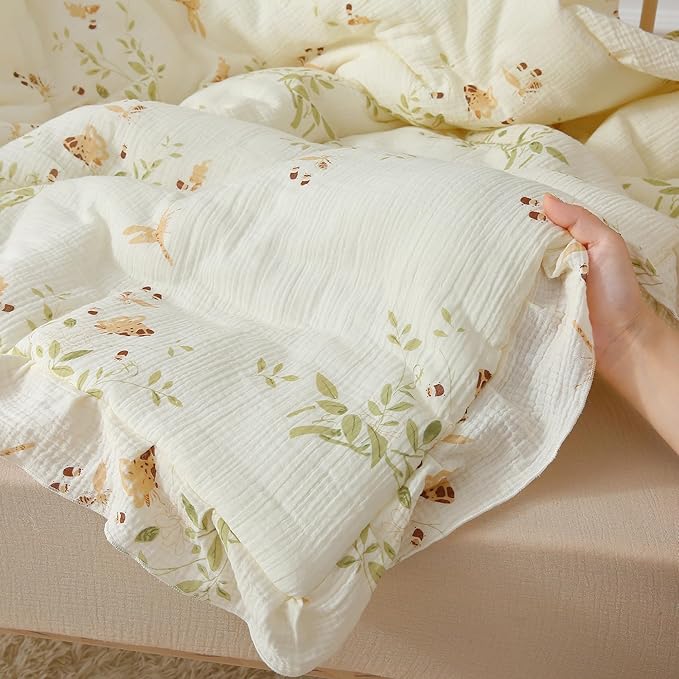 100% Cotton Muslin Crib Comforter/Quilt,Ultra Soft Cozy Reversible Baby Blanket,All Season Toddler Blankets for Boys and Girls, Machine Washable,41"x48"