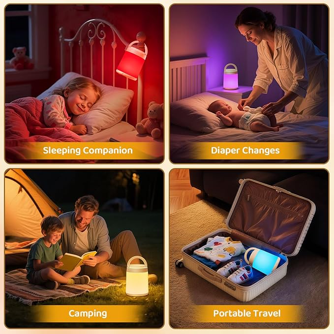 Night Light for Kids,10 Colors+8 Dimmable Baby Night Lights for Nursery Lamp,Portable+Remote+Touch Nightlight for Kids Room,1800mAh Rechargeable night light for Breastfeeding,Red Toddler Night Light
