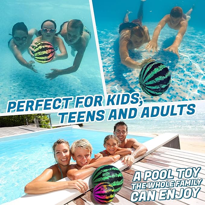 Watermelon Ball Pool Toys for Adults and Family - 2 Pack of 6 1/2" & 9" Kids, Teens, Everyone Swimming Games, Water Football, Tag, Diving Beach Play Fun Accessories