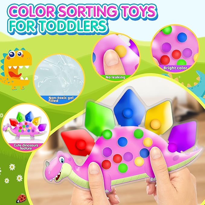Dinosaur Color Sorting Sensory Toys, Toddler Girls Pink Christmas Bag Stocking Stuffers Montessori Toys Fine Motor Skill Game Learning Activities Calm Down Fidget for Classroom Aged 2 3 4 Year Old Kid