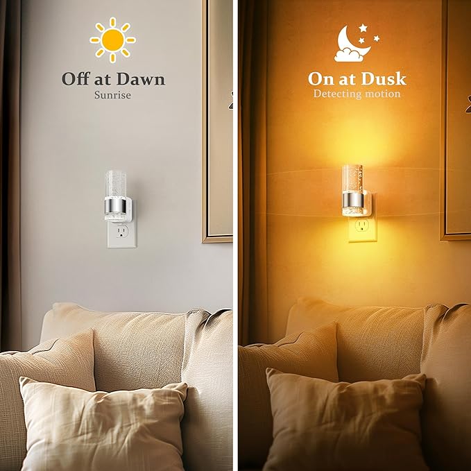 JandCase Night Light, Automatic Night Lights Plug into Wall, 2 Pack Dimmable LED Night Light with Adjustable Brightness, Night Lights Plug in with Auto Light Sensor, Amber for Bathroom Hallway Decor