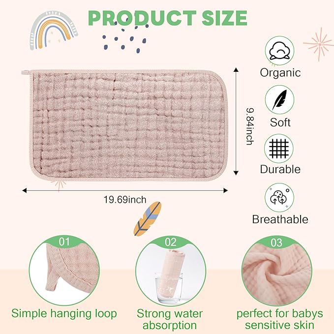 Tallew 8 Pack Muslin Burp Cloths and Baby Bibs for Boy Girl 20" x 10" Cotton Baby Bandana Drool Bibs Muslin Burp Cloths Absorbent Rag for Newborn Toddler Infant Gifts(Vivid Color)