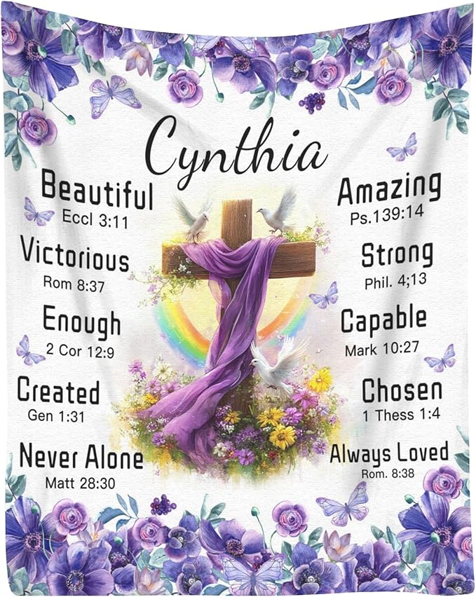 Customized Blankets with Name Personalized Baby Blankets Plush Baptism Blanket Scripture Quote Swaddle Bible Verse Blanket Christian Gift for Girls Birthday Christmas Christening Godchild Gifts