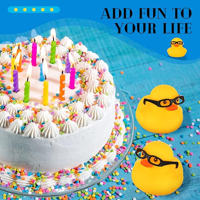 Chivao 12 Pcs Rubber Ducks with 12 Sunglasses/ Hats/ Headwear Small Mini Carnival Cruise Birthday Rubber Duckies Bathtub Toys in Bulk(Duck with Glasses,Yellow)