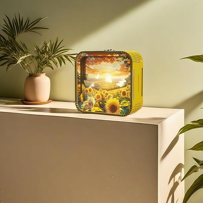 3D Wooden Puzzle Night Light,DIY Craft for Adults with Touch Night Light, Chrismas, New Year, for Teen, Desk Decor for DIY Puzzle Lovers, Men and Women (Sunflower)