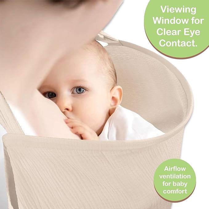 Premium Organic Breathable Muslin Nursing Cover for Breastfeeding - Privacy Breast Feeding Covers for Women - Multi-Use Nursing Cover Up - Soft & Lightweight Breastfeeding Covers (Ivory)