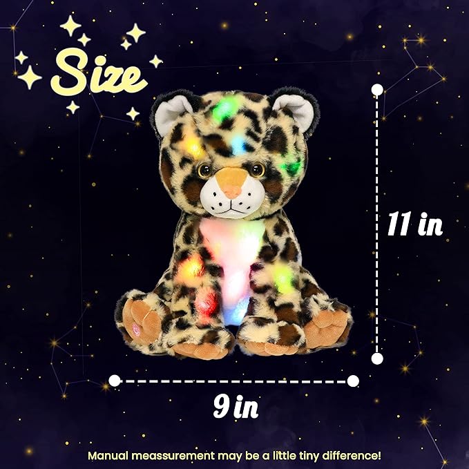 Hopearl LED Plush Leopard Lighting Up Stuffed Cheetah Jungle Wildlife Animal Floppy Night Lights Glow in The Dark Birthday Festival for Kids Toddler Boys, 11''