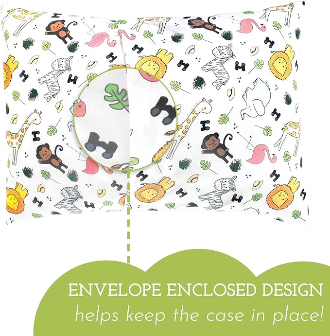 Little Sleepy Head Toddler Pillow with Pillowcase 13x18 - Kids Pillow for Sleeping - Toddler Pillow - Better Neck Support Ergonomic Pillow and Toddler Pillowcase - Best Pillows for Kids (Safari)