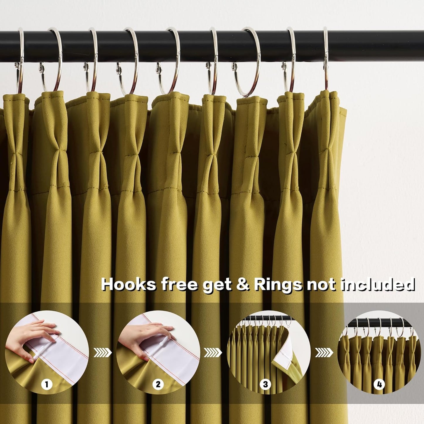 KEQIAOSUOCAI Yellow Pinch Pleated Curtains 102 Inch Length 2 Panels Set Noise Cancelling Window Drapes for Nursery Bedroom Living Room 40x102