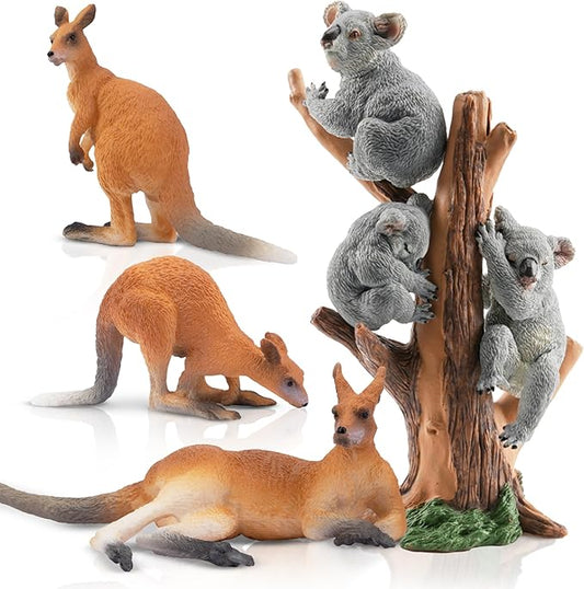 Toymany 7PCS Australian Wildlife Animal Figurines Includes Koala and Kangaroo Figure Toy, Plastic Forest Animal Figures Toy Set, Cake Toppers Christmas Birthday Gift for Kids Toddlers