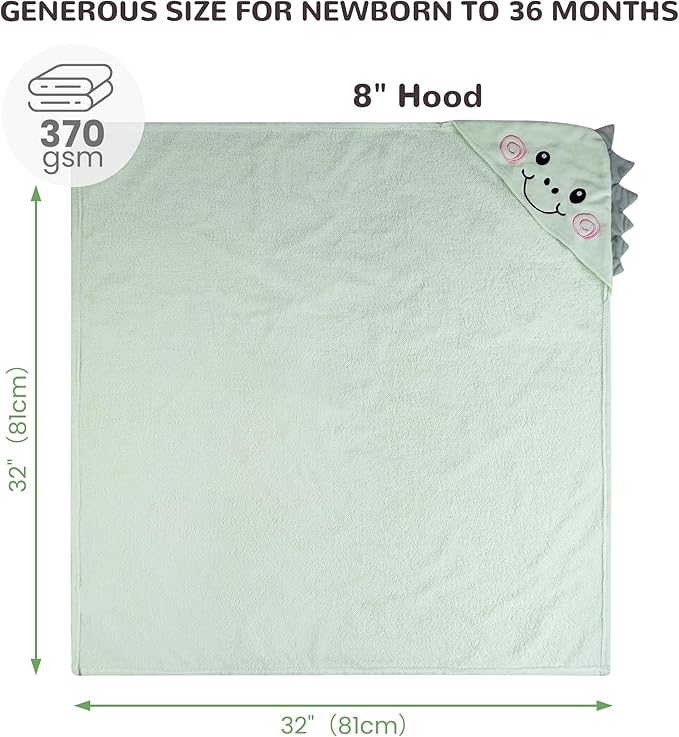 Viviland 2 Pack Hooded Baby Towels, Soft 100% Cotton Baby Bath Towels with Hood, Extra Thick and Absorbent, Essential for Newborns, Kids, Infants - Girls and Boys (Sheep & Green Dinosaur)