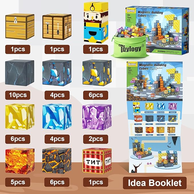 Magnetic Blocks-Build Mine Magnet World Pickaxe Edition Mine Pickaxe Caverns Kids Games Toddler Toys Magnetic Tiles for Boys & Girls Age 3-4 4-5 6-8, Sensory Outdoor Toys for Kids for 3+