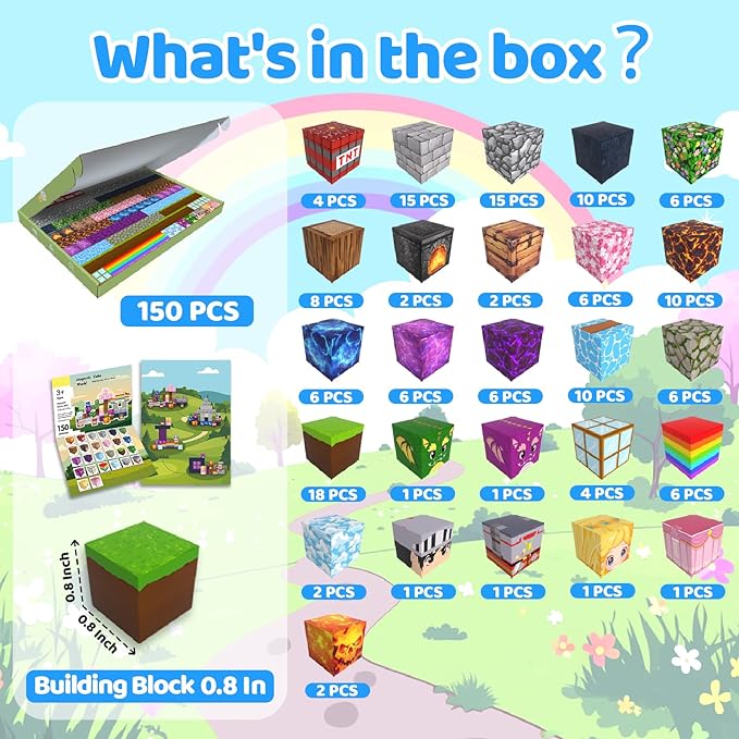 150PCS Magnetic Blocks, Magnetic Building Blocks, Magnet Blocks for Kids Age 3-5 4-8 8-12, STEM Sensory Educational Magnet Stacking Toys Boys Girls Gifts