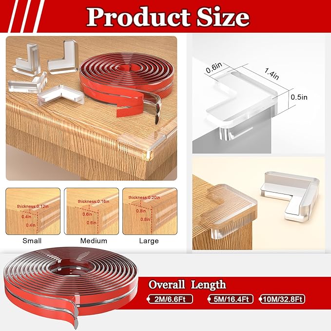 Edge Corner Protector Baby Proofing with 4 Corners Protector, Self-Adhesive Furniture Corner Guard & Edge Safety Bumpers, Table Edge Corner Protectors Covers (1.2in Wide, 32.8ft with 8 Corners)