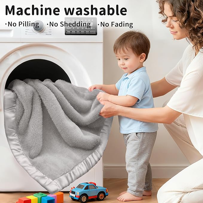 Pro Goleem Fleece Baby Blanket with 2 Inch Satin Trim Soft Plush Blanket for Boys and Girls for Babies Grey，30''x40''