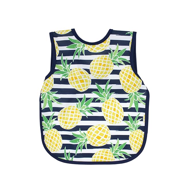 BapronBaby Pineapple Stripes Bapron - No Neck Tie Safer Bib for Baby & Toddler - Soft Waterproof Stain Resistant - Machine Washable - Sz Preschool 3-5yrs