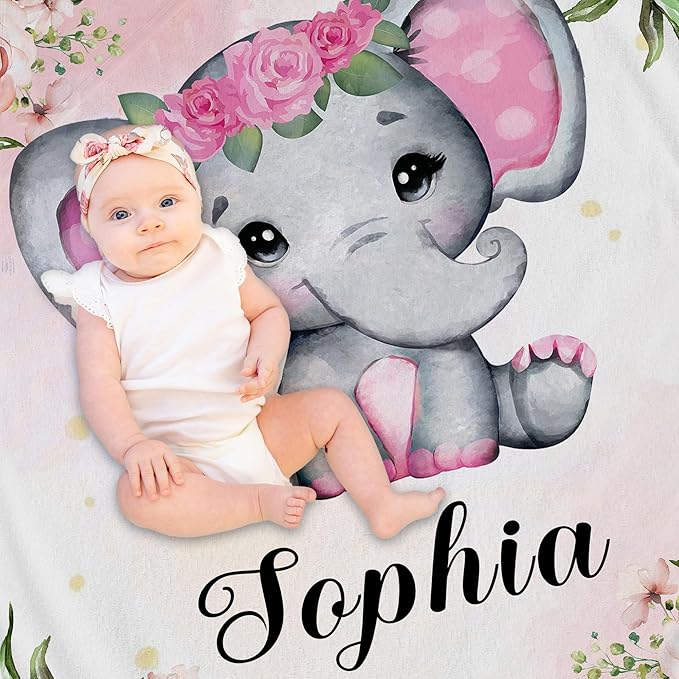 InterestPrint Personalized Baby Blanket with Customized Name - Cute Animals Design for Birthday Gift - Unique Custom Blanket for Baby Girl, Daughter, or Niece