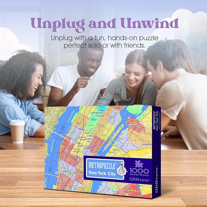 GeoToys Metropuzzle, New York City Jigsaw Puzzles 1000 Pieces, Detailed City Map Geography Puzzle, Challenging Adult Puzzle, Fun Puzzles for Adults, Family Puzzles, US City Map Poster Included