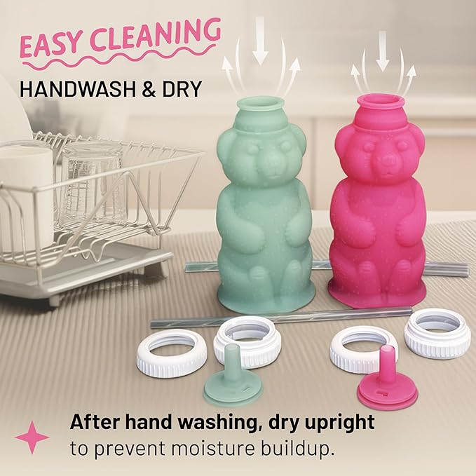 Legendairy Milk Honey Bear Straw Cup Silicone for Babies (Pink), 8 oz. Dishwasher Safe, Food Grade Silicone, Honeybear Sippy Cup for Ages 4+ Months