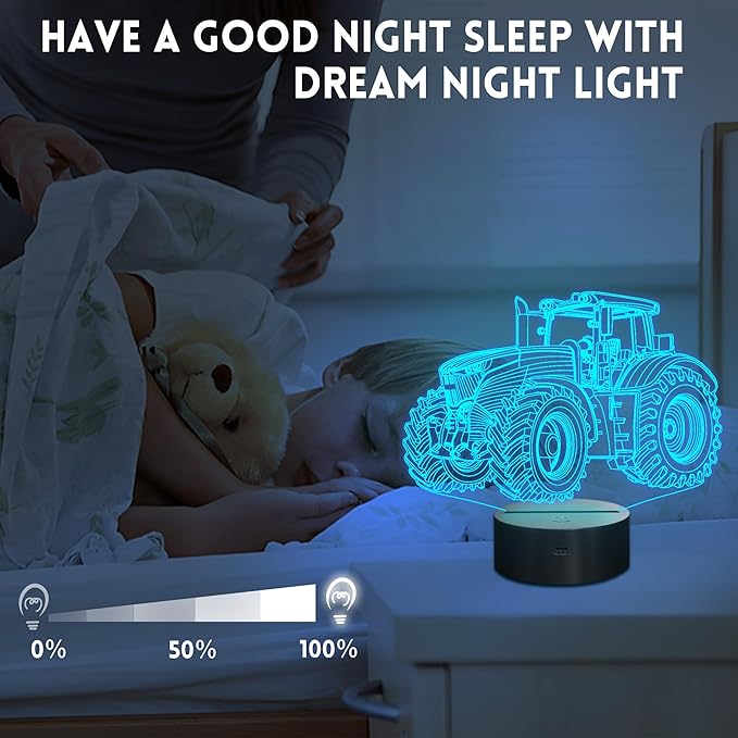 Tractor Night Light, Truck 3D Illusion Optical Hologram LED Lamp with 16 Color Changing, Remote Control, Timer, Table Bedroom Decor Creative Chrismas Birthday Gift for Kids Boys Grandson Men