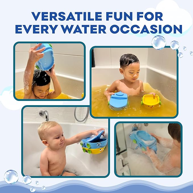 Griddly Kids BobBee – The Ultimate Baby Bath Toy for Kids Ages 1-3, Shower, Pool & Bathtub Water Toys for Toddlers, Durable & Waterproof Silicone Toddler Bath Toys, 3-in-1 Water Boat for STEM Learning