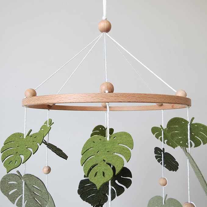 Green Leaf Mobile for Crib Mobile Forest Baby Mobile Monstera Plant Crib Mobile
