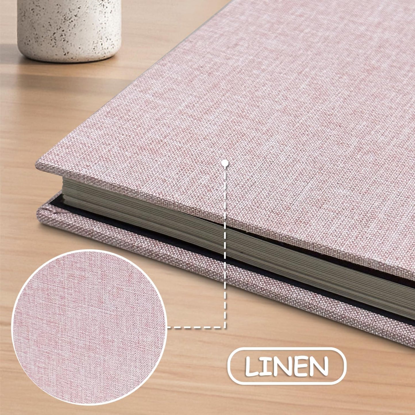 Large Photo Album Self Adhesive Scrapbook Album for 4×6 5×7 8×10 Pictures DIY Magnetic Linen Cover Album 60 Pages for Family Wedding Gifts with Metal Pen and Plastic Board