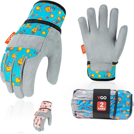 Vgo... 2Pairs 5-6 Years Old Kids Gardening,Lawning,Working DIY Gloves(Size KID:M,2 Color,KID-MF3561)