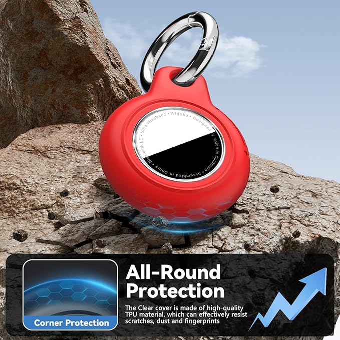 Upgrade Waterproof 2 Pack Airtags Holder with Apple Airtags Keychain, Hard PC Air Tag Case, Anti-Scratch & Shock Air tag Holder, Men's Women's Keyrings & Keychains -Black+Red