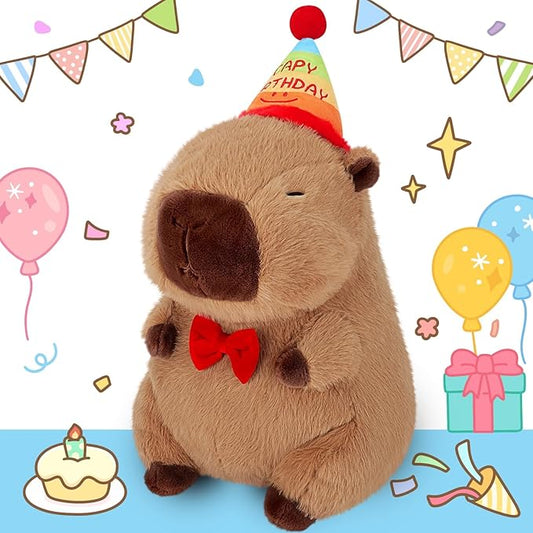 Achwishap Capybara Plush,Cute Plushies Capybara Stuffed Animal,Capybaras Plush Toys,Kawaii Plushie Stuffed Toy with Birthday Hat Plushie Gift for Kids Adults Birthday(Capybara with Birthdays Hat,12”)